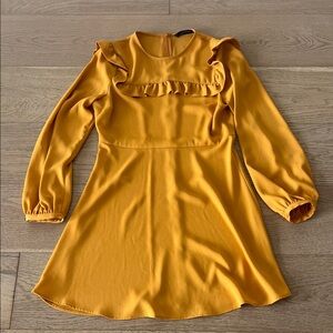 Zara Mustard Long Sleeve Dress with Ruffle Detail
